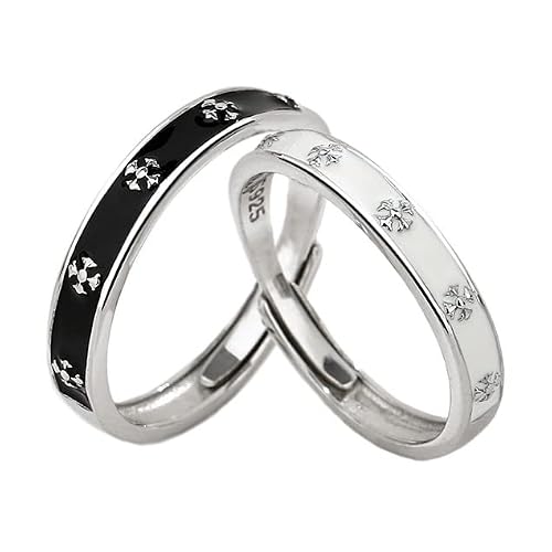 [New] Cathay Select Sterling Silver Couple Rings Set, Adjustable, For Him And Her Wedding Promise Love Rings, Black And White #TOP4