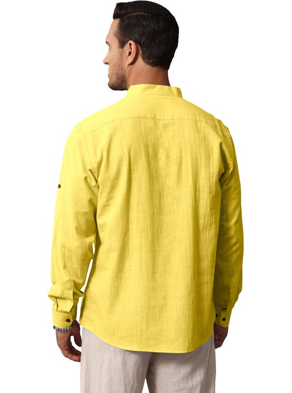 Image of Macsivo Men's Cotton Blend Solid Short Kurta with Regular Lenth Mandarin Collar Short Button Placket Rolled up and Full Sleeves Kurta for Men
