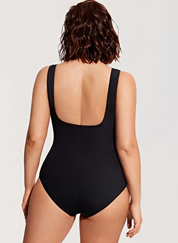 DELIMIRA Women's Striped One Piece Swimsuit Plus Size Swimwear Modest Bathing Suits2