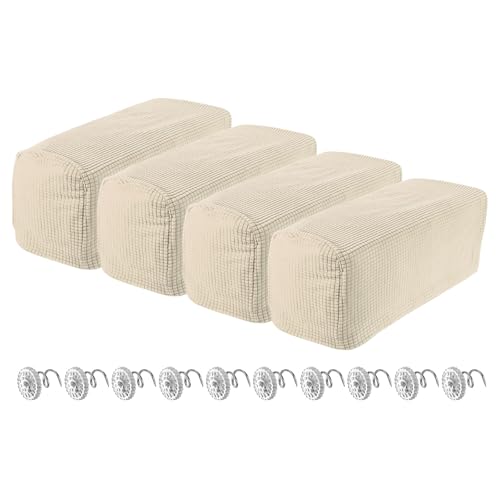 uxcell 4pcs Stretch Armrest Covers for Chairs/Sofas, Couch Arm Covers with Twist Pin, Furniture Protector Slipcovers for Sofa Chair Recliner Cream White
