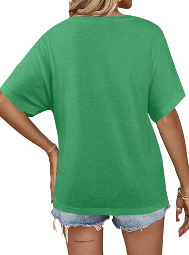 Image of Hilinker Womens Sexy Off The Shoulder Tops Short Batwing Sleeve T Shirt Oversized Casual Tee Green Medium