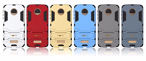 Image of Heartly Back Case Cover Compatible with Motorola Moto Z /Moto Z Droid - Metal Grey - Graphic Kickstand Hard Dual Armor Hybrid Rugged Bumper