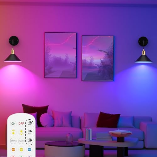 Image of Rechargeable Wall Lamps with 5000mAh Capacity, High Brightness, 3 Color Temperature RGB Wall Lights, Remote Control, Memory Function, Timer for Bedroom Living Room, 2Pack, Black, WS-01