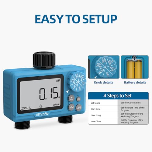 TiFFCOFiO Sprinkler Timer Outdoor, Digital Programmable for Garden Hose, Irrigrtion Timer with Rain Delay and Manual Mode (2 Oulets, 1 Pack) by Tiffcofio - Used condition - Image 2