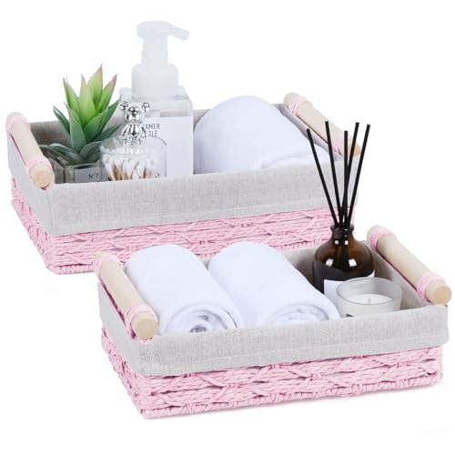 Wicker Storage Basket with Wooden Handle – Paper Rope Decorative