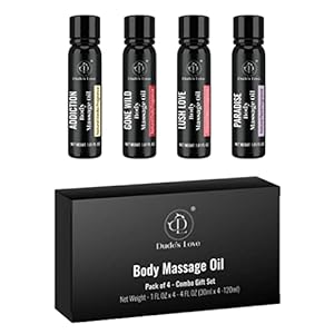 Organic-Edible Full Body Sensual Massage Oil for Date Night-Pack of 4-Travel Size, Gift Box Set, Honeymoon Essentials, No Stain & Non-Sticky, Fractionated Coconut Oil,1.01 Fl Oz Each-4.05 Fl Oz/4pc