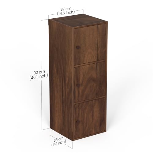 Image of BLUEWUD Calcio 3-Tier Storage Unit Filing Cabinet Rack Organizer Wardrobe Almirah Cupboard for Clothes with 3 Closed Shelves for Bedroom Kitchen Living Room Home, DIY (Brown Maple)(37 x 36 x 102) CM