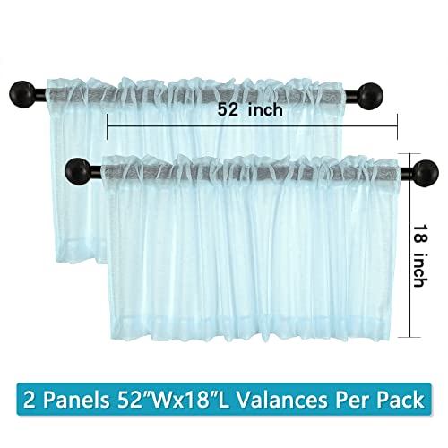 Baby Blue Valances For Windows - Light Filtering Semi Sheer Valances For Living Room/Bedroom/Kitchen/Bathroom/Kids - Transparent Window Valance Curtains With Rod Pocket 2 Panels 52X18 Inches Long #TOP6