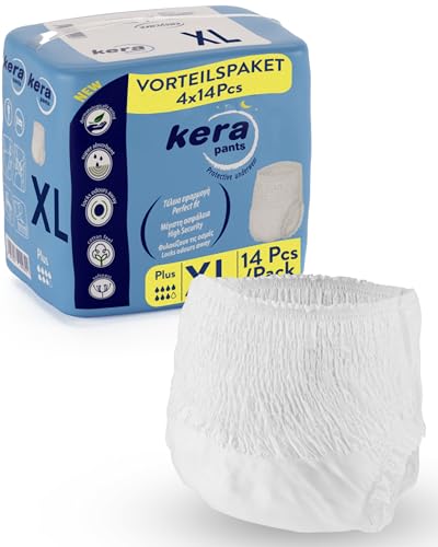 KERA® saugstarke Inkontinenz Pants für Frauen und Männer mit “Cotton-Feel” Komfort - diskrete Windeln für Erwachsene - atmungsaktive Windelhosen - 56 Stück XL