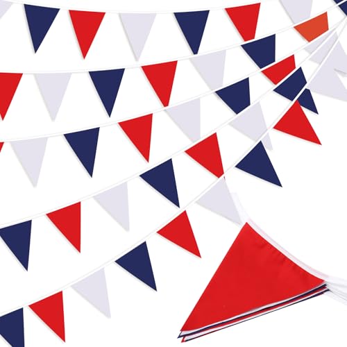 Image of SAPPHIRESKY Red White and Blue Patriotic Pennant Banner Garland, for Fourth of July, USA Independence Day, Memorial Day,Veterans Day,Graduation Decorations