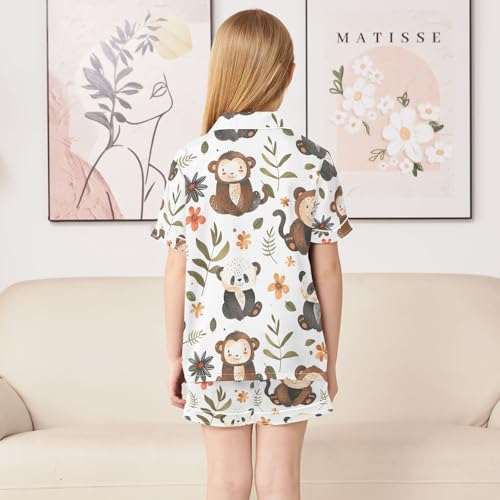 ALAZA Panda Monkey Leaves Pajamas Satin Pajama Set Short Sleeve Button Down Sleepwear4