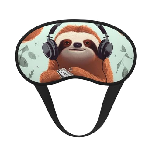 Máscara para dormir con música de perezoso, divertida y adorable, para mujeres y hombres, antifaz para dormir con bloqueo de luz y correa elástica, antifaz para dormir en avión, suave y transpirable