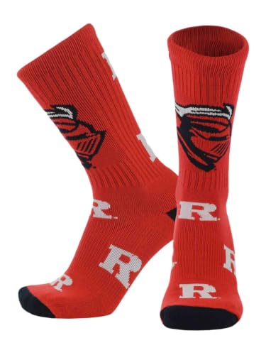 TCK Rutgers Scarlet Knights Crew Socks - Mens & Womens NCAA Fan Apparel - Mayhem (Scarlet/Black/White Made in USA Large)