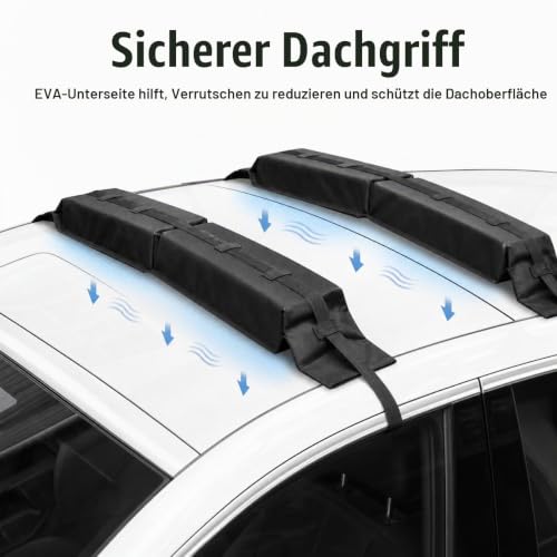 Foto von QWORK® Weich-Dachträger-Set, 2 Dachpolster 1,18 m, Gurte 4,5 m, für Kajak, Surfbrett, Kanu, SUP und Ski