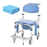 ✅ 【Multiuso 4 en 1】 El inodoro / silla de ducha / silla / silla de ruedas se puede usar en cualquier lugar como un inodoro independiente gracias al cubo incluido. También se puede usar directamente sobre un inodoro para un uso más seguro del inodoro o como una silla de ducha segura y cómoda.