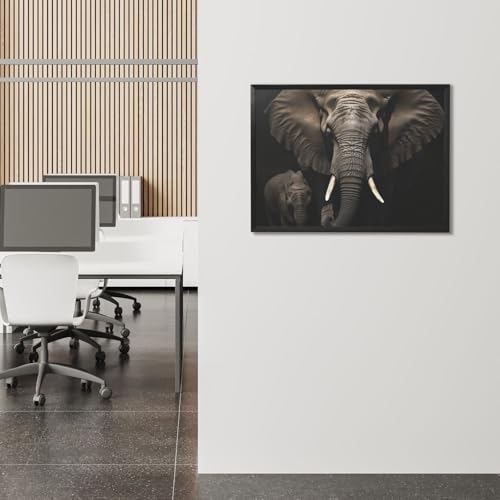 Toile éléphant noir encadrée 40x30 cm pour décoration de salon moderne