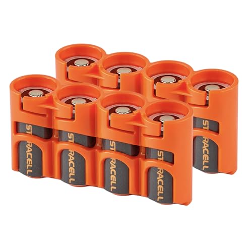 Slimline CR123-4 Orange Battery Storage Caddy and Dispenser (Pack of 2) by Storacell, Holds 4 CR123 Batteries (Not Included), Durable & Compact Design, The Original Battery Caddy, Made In USA