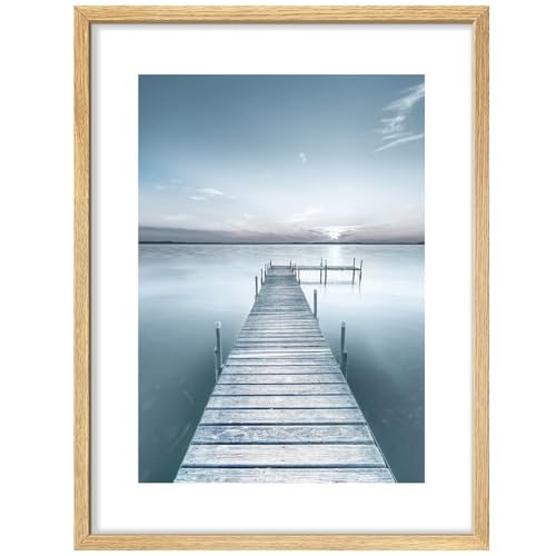 SIGNWIN Framed Poster Peaceful Pier Over Water Tranquil Lakeside Scene with Calm Waters Illustrations Nature Wilderness Minimalist Decorative for Living Room, Bedroom, Office - 11"x14" Natural