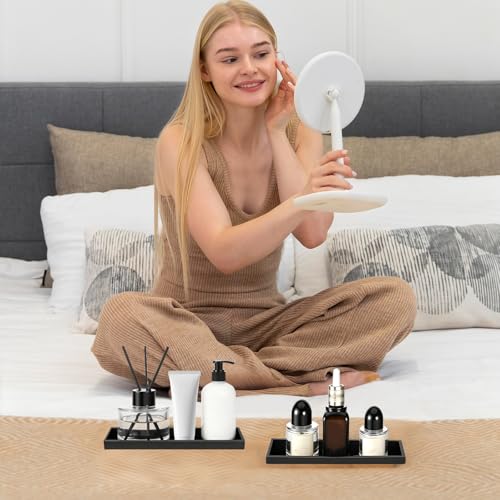 TAIVIN 2 Stück Badezimmer Tablett,Deko Ablageschale aus Schwarz Silikon,20 x 10 cm Rechteckige Tabletts,Geeignet für Bad,Küchen,Schminktische und Wohnzimmer