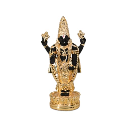 Image of Gold Plated Standing Balaji | Lord Venkateshwara Idol for Car Dashboard,Travel, Office Desk & Home Temple | Prosperity & Protection |Height 4.7 Inch