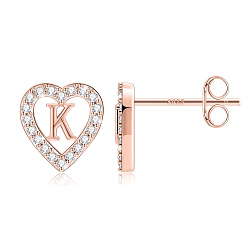 Anoup Kids Toddler Earrings for Girls Hypoallergenic - 14K Rose Gold Plated Heart Initial K Stud...