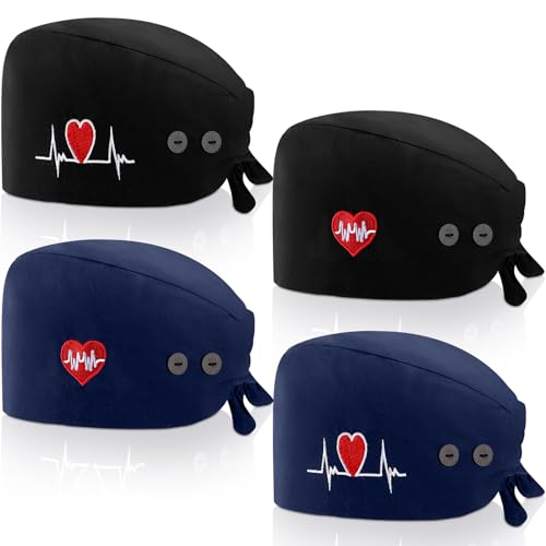 Image of Unittype 4 Pcs Nurse Caps for Women Nursing Working Caps with Button and Sweatband Adjustable Elastic Scrub Hats for Dentist