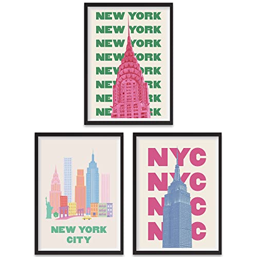 Yellowthroat Art&Design Vintage Travel Posters Set 3 - New York Wall Art Danish Pastel Of Nyc Art, Y2K Preppy Posters, Minimalist Boho Poster, Skyline 11.3''X17'' #TOP14