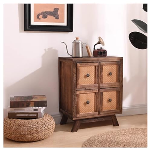 Cómoda de ratán de madera maciza vintage para sala de estar, entrada, almacenamiento (45,5 x 30 x 57 cm)