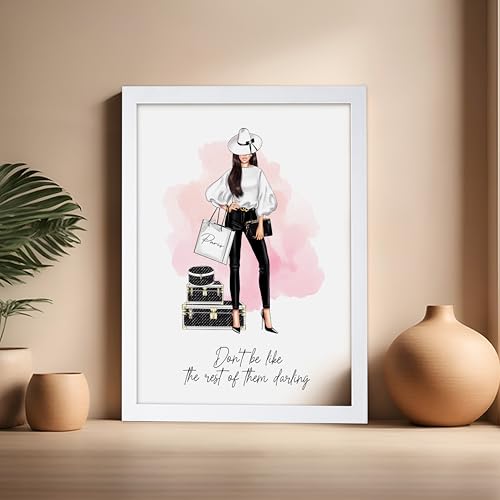 Image of Poster Master Don't Be Like The Rest of Them Darling Poster - Fashion Print - Positive Quote Art - Trendy Art - Gift for Women & Fashionista - Decor for Bedroom or Girls Room, 16x20 White Framed