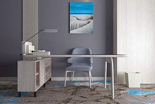 SYGALLERIER Beach Picture Wall Art Hand Painted Coastal Canvas Painting in Blue and White Color Nautical Artwork with Grass and Fence for Living Room Bedroom Bathroom Decor - Image 8