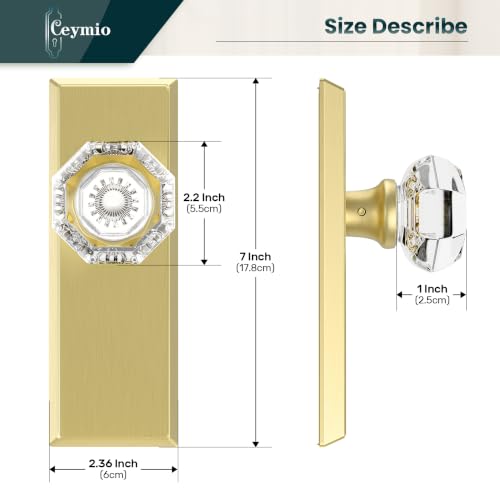 Image of Antique Crystal Dummy Door Knobs Interior, 2 Pack, Brushed Gold | Zinc Alloy & Crystal Glass Knob, Non-Turning Single Side Vintage Classic Door Knob for Bifold Hallway Interior Doors