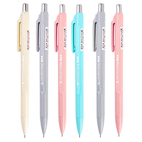 DzdzCrafts Candy Metallic Words 6-Packs Retractable Mechanical Pencils with Top Erasers Office Supplies (3PCS 0.5mm + 3PCS 0.7mm)