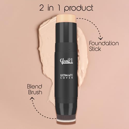 Image of Glam21 Ultimate Cover Foundation Stick | Face Foundation Stick with In-Built Brush | WaterProof, Long Lasting Formula & Natural Matte Finish | For All Skin Tone | 8gm| 03-Soft Beige