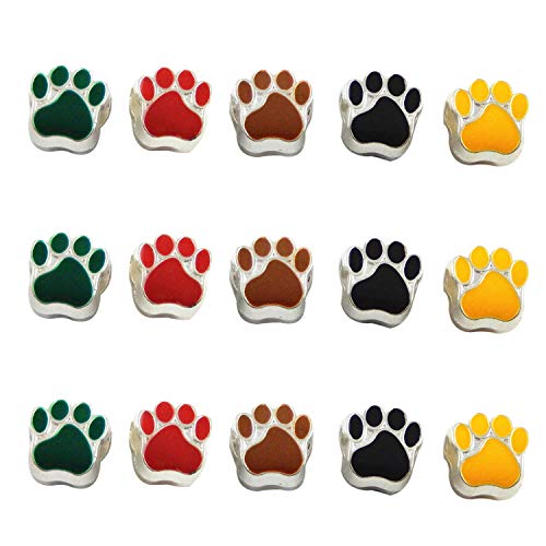Julie Wang 100er Mixed Cat Dog Paw Footprint Perlen für European Charm Armband 11x11mm Emaille Rot Gelb Großes Loch Cover
