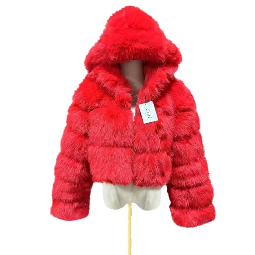 Colf Women's Winter Parka Coat Long Sleeve Faux Fur Coat with Hooded Warm Short Overcoat Jacket2