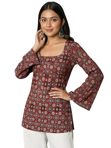 Image of GRECIILOOKS Short Kurti for Women | Floral Printed Short Kurta for Women | Comfortable Rich Office & Casual Kurti`s for Jenas, Leggings & Trousers