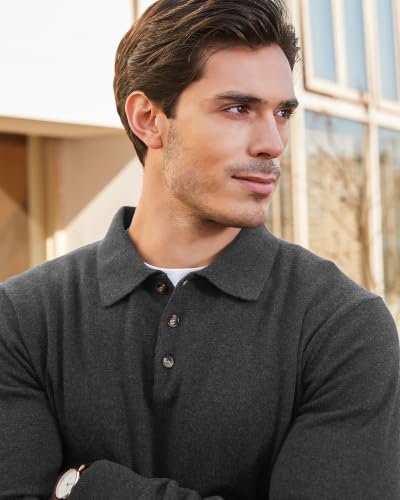 Image of Kallspin Mens 100% Cotton Polo Sweater Long Sleeve Button Down Knit Pullover Relaxed Fit Collared Casual Tops