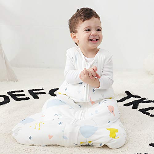 Mosebears Baby winterslaapzak 2,5 TOG babyslaapzak 100% katoen ademende babyslaapzak (White Animal, 6-12 maanden) - Afbeelding 4