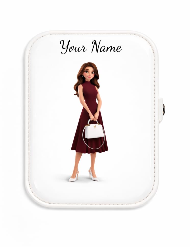 Image of Mini Jewellery Travel Case, PU Leather Organizer Box, Small Portable Jewellery Storage Holder for Womens Rings Earrings Necklaces (Elegant Lady Luxe)