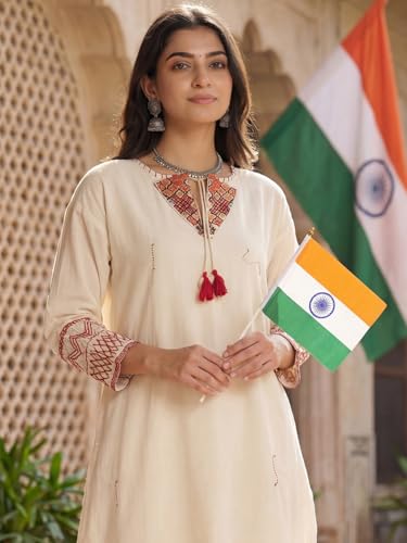 Image of INDO ERA Women's Pure Cotton Ethnic Motifs Embroidered Straight Kurta & Pant Set (IERTF11334)