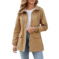 Tuopuda Jackets for Women UK Stand-Up Collar Parka Military Jackets Anorak Utility High Waist Drawstring Zip Up Hood Coat for Spring Summer Autumne, Khaki, L
