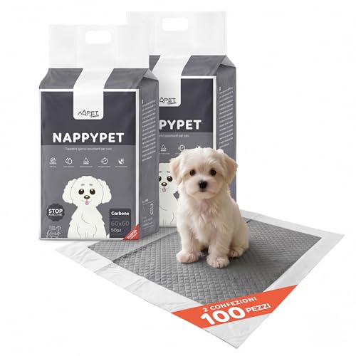 AQPET Tappetini igienici assorbenti con Carboni Attivi per Cane Traverse per Animali Domestici Cuccioli Anti Odore, 60x60 cm, 100 Pezzi