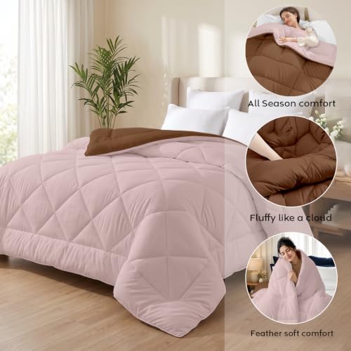 Image of AYKA Reversible Comforter 220 GSM Microfiber Reversible AC Comforter /Blanket for Winter /Quilt /Duvets for Queen Size Single Bed Comforter (60 * 90, Brown & Peach)| TC - 220