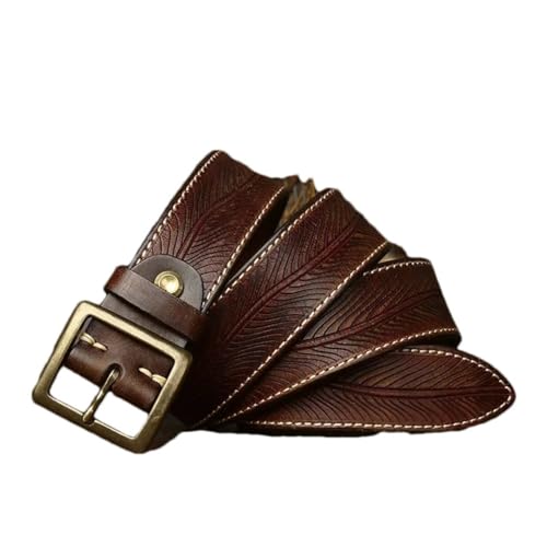 Pohullan Men Vintage Leather Belts Copper Buckle Jeans Belts Casual Leather Belt For Outdoor