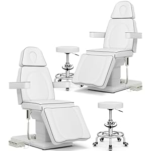 Fully Electric Esthetician Chair Facial Bed and Stool, 4-Section Tattoo Chair Bed Massage Table w/3 Motors Adjustments, Medical Aesthetic Chair for Wax, Beauty Microblading, Spa, 2 Pack