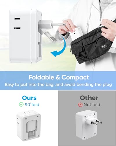 European Travel Plug Adapter, Olcorife Foldable International Power Adapter with 4 Outlets 3 USB Ports, Type C Plug Adapter for US to Europe, Italy Spain Iceland France Germany3