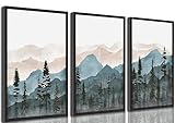 3 Pcs Modern Mountain Abstract Canvas Wall art Nature Watercolor Foggy Pine Tree Forest Landscape Painting Picture Wall Decor Poster Print Artwork for Living Room Bedroom Home Decoration Unframed
