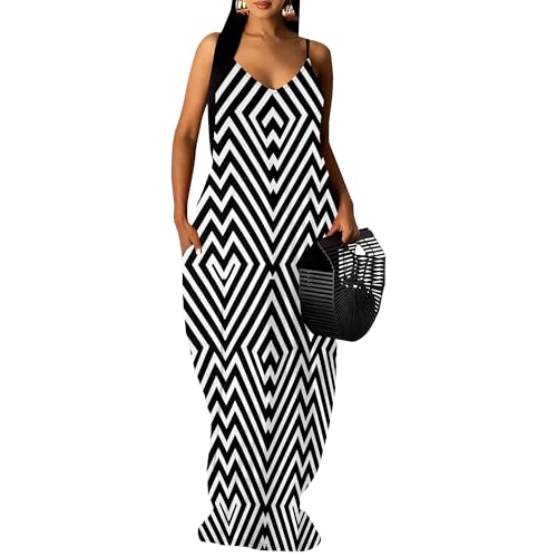 Image of SUZONANA Women's Plus Size Summer Dresses Spaghetti Print Midi Dresses Long Loose Sundresses