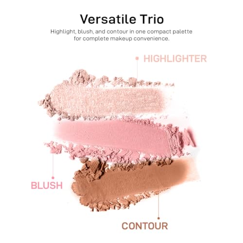 Image of Multibrite Blush Highlighter & Contour Palette 3 in 1 Makeup Powder Set Compact Powder Blush Highlighter Silky Smooth Face Blush Cheek Tint, Moisturizing Luminizer for Women (M01 Pink)