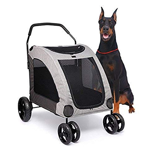 SDE Carrito Mascotas Medio Grande Cochecito del Animal Doméstico con Ventana De Arriba, Plegables del Gato del Perro Recorrido del Trole Carros, 360 ° De Rotación De La Rueda Delantera (Color : Gray)